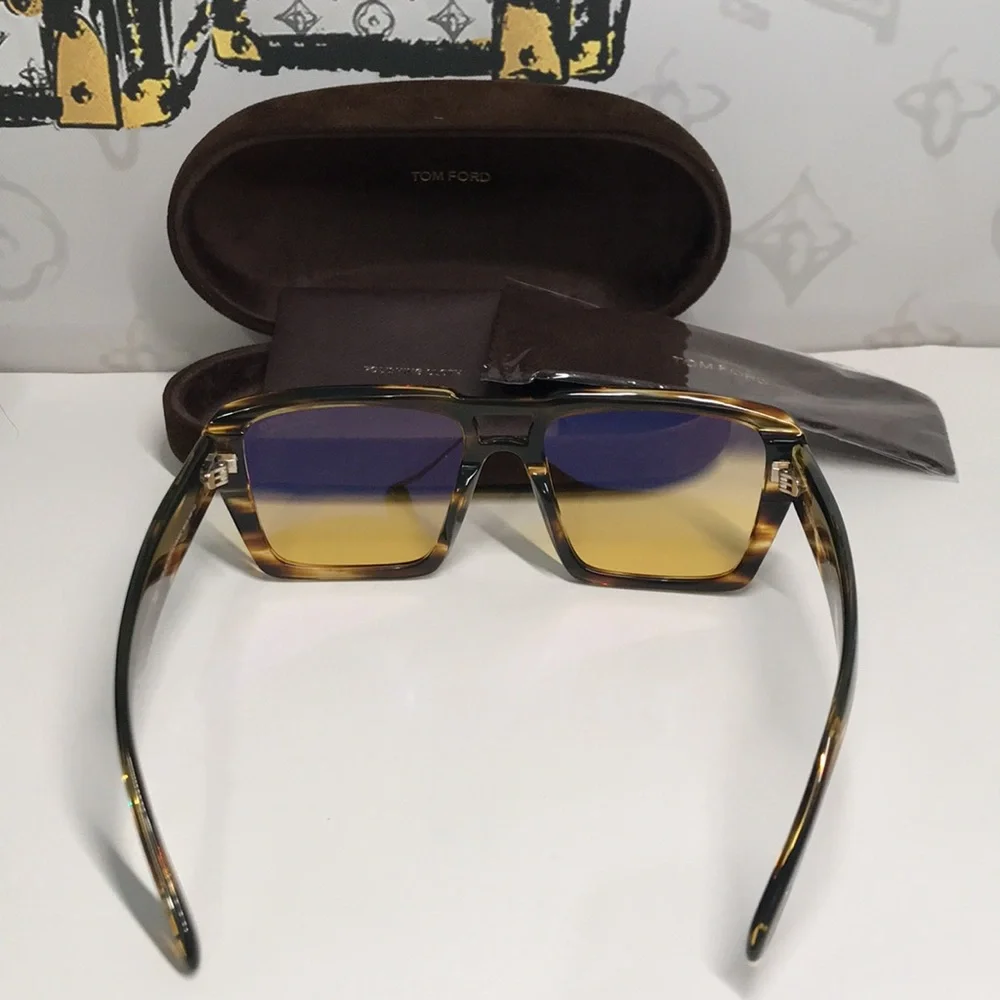 New Authentic Tom Ford TF1153 52E “Redford” Sunglasses – Dark Havana with Yellow